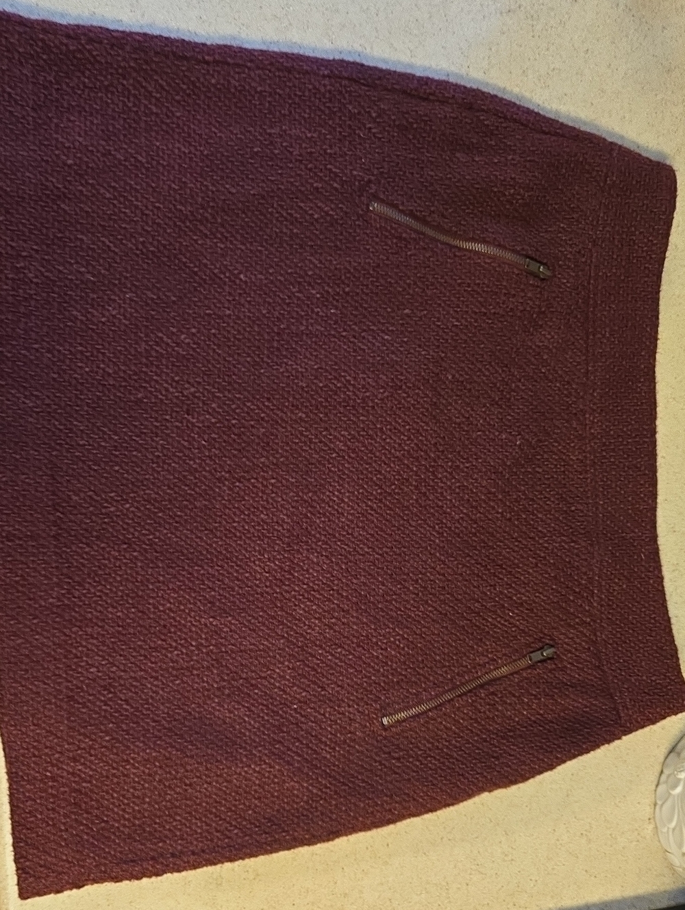 LOFT Maroon Textured Mini Skirt with Zip Accents
